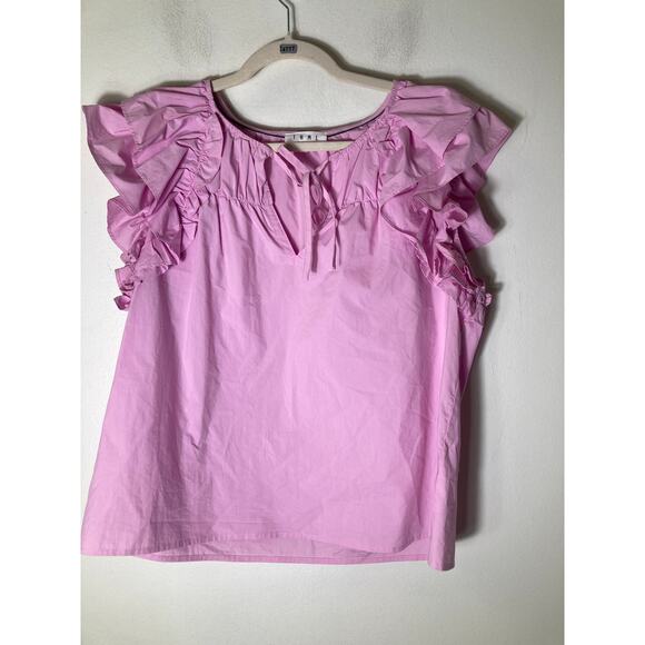 THML Classic Pink Flutter Sleeve V-Neck Shirt Sz M - Picture 1 of 2